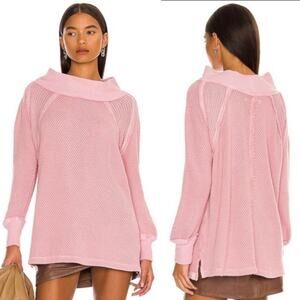 Free People Waffle Knit Oversized Mock Neck Sweater Faded Coral Women XS NWT
